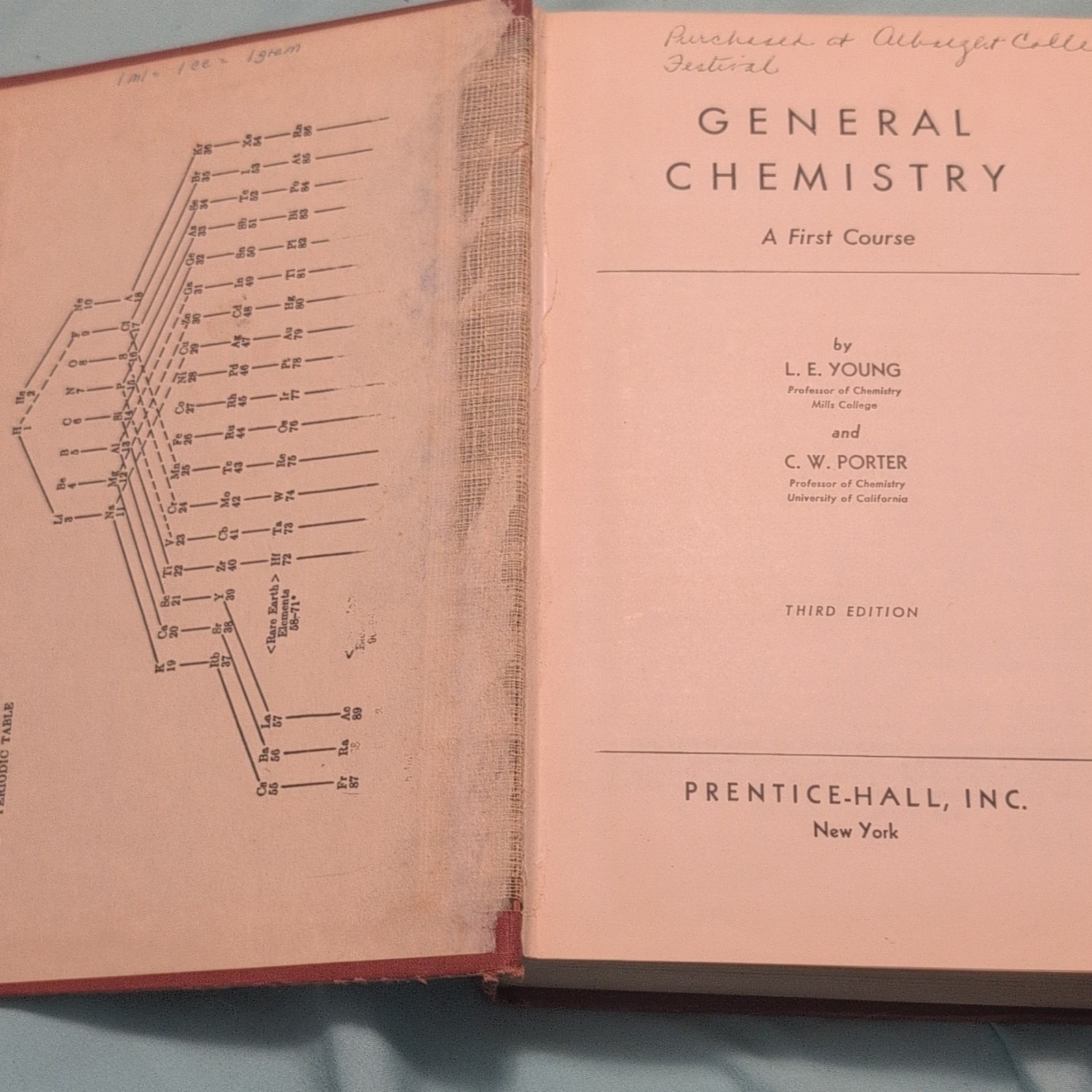 General Chemistry: A First Course 3rd Ed Hardcover 1938 Prentice-Hall Young
