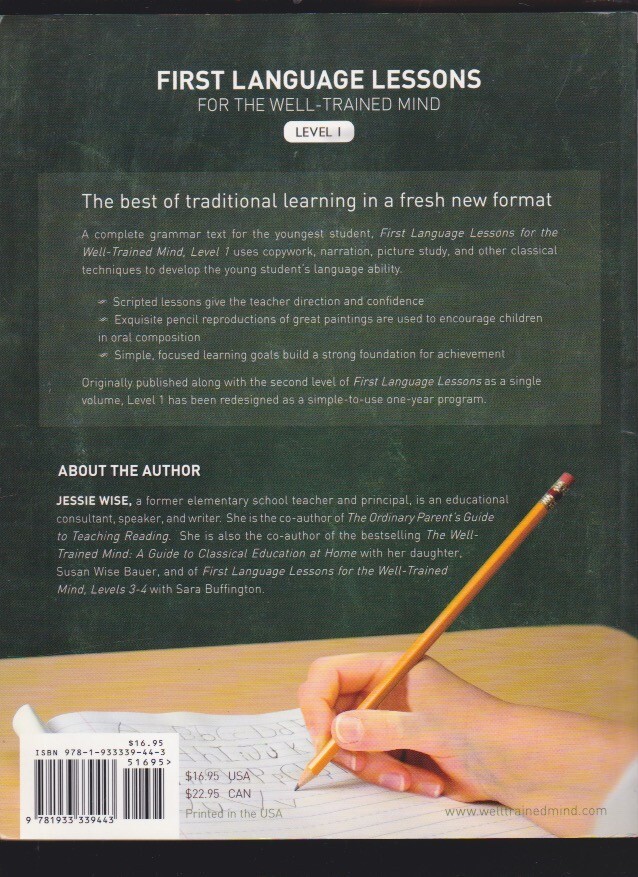 First Language Lessons Level 1 by Jessie Wise Paperback 2010 LN