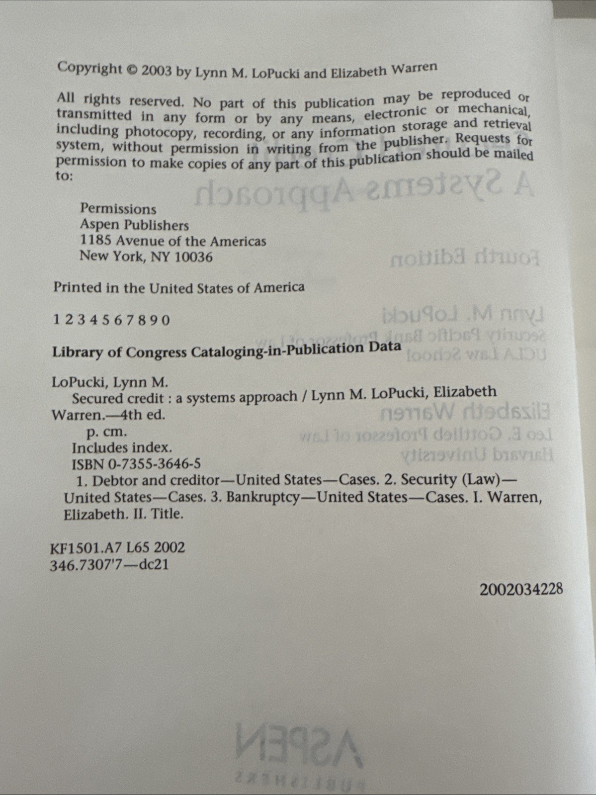 Law Book Secured Credit A Systems Approach Lobucki 4th Ed. Aspen Casebook Series