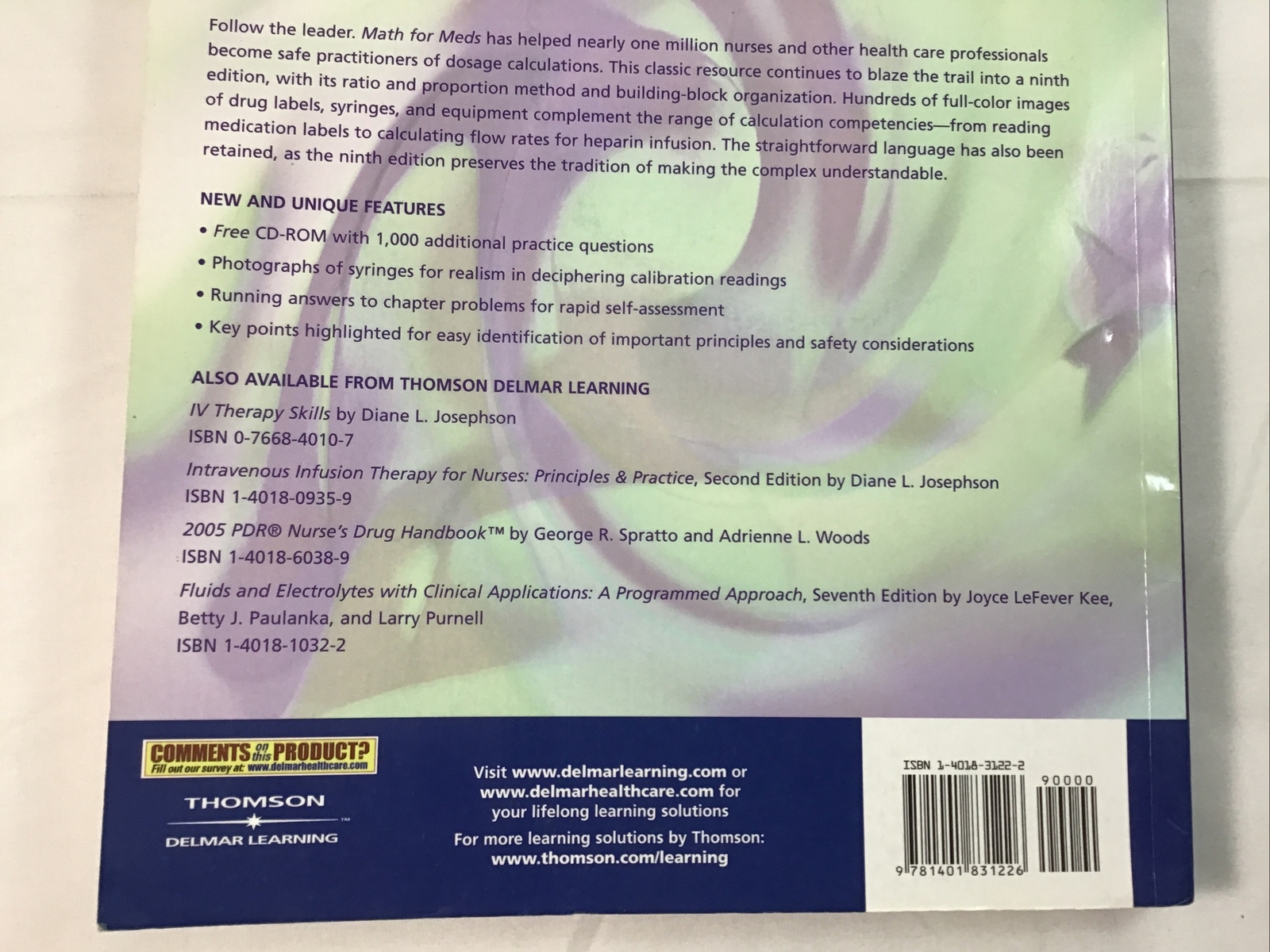 Math For Meds Dosage & Solution Anna M Curren Ninth Edition 2005 Soft Cover W/CD