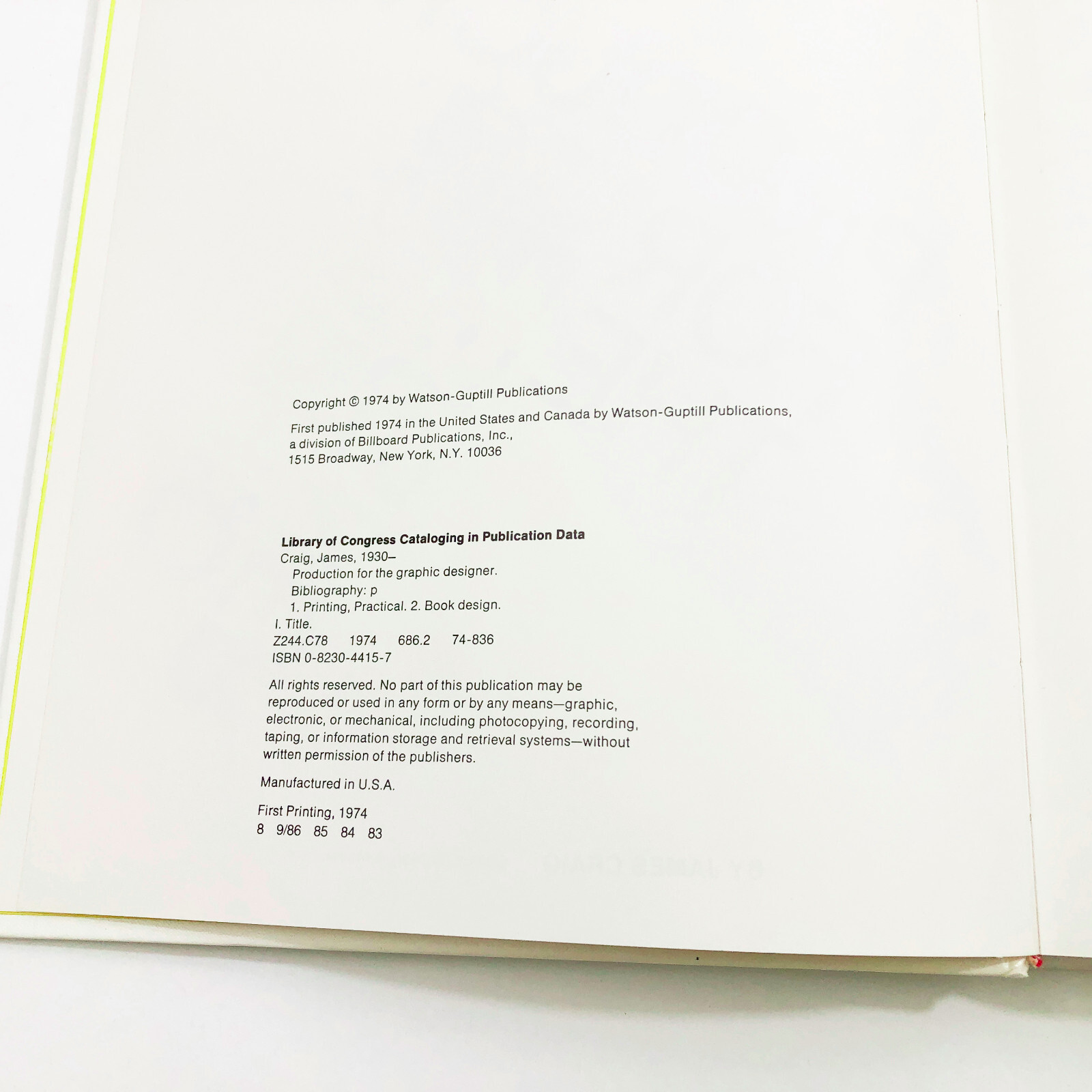 Production For The Graphic Designer – James Craig First Printing 1974 HBDC