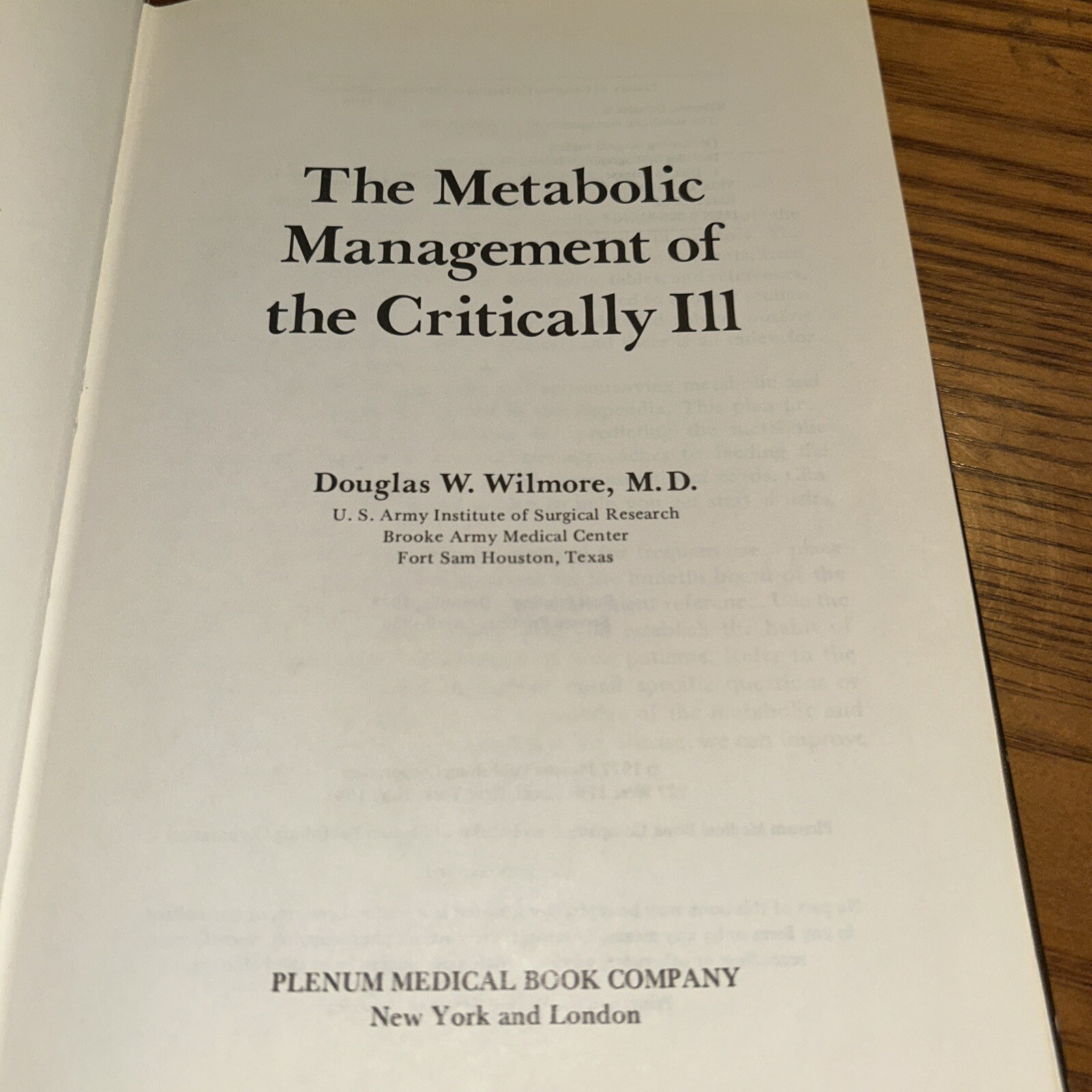 THE METABOLIC MANAGEMENT OF THE CRITICALLY ILL 1980 hardcover