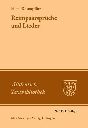 Hans Rosenplüt Reimpaarsprüche und Lieder (Paperback) Altdeutsche Textbibliothek