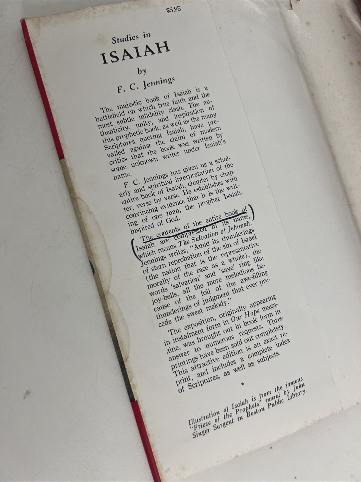 Studies In Isaiah By FC Jennings – Hardback – Vintage 1966 VTG Book