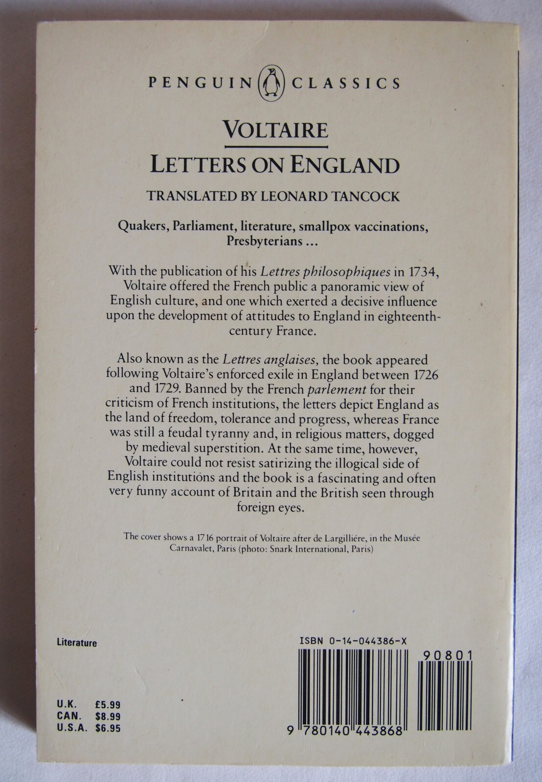 VOLTAIRE / LETTERS ON ENGLAND / PAPERBACK PENGUIN CLASSICS 1980 / REPRINT