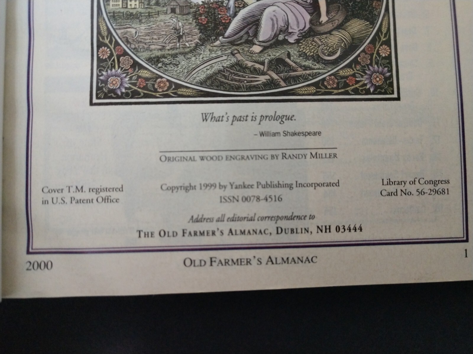 2000 The Old Farmer’s Almanac Millennium Collector’s Edition 272 Pages Used