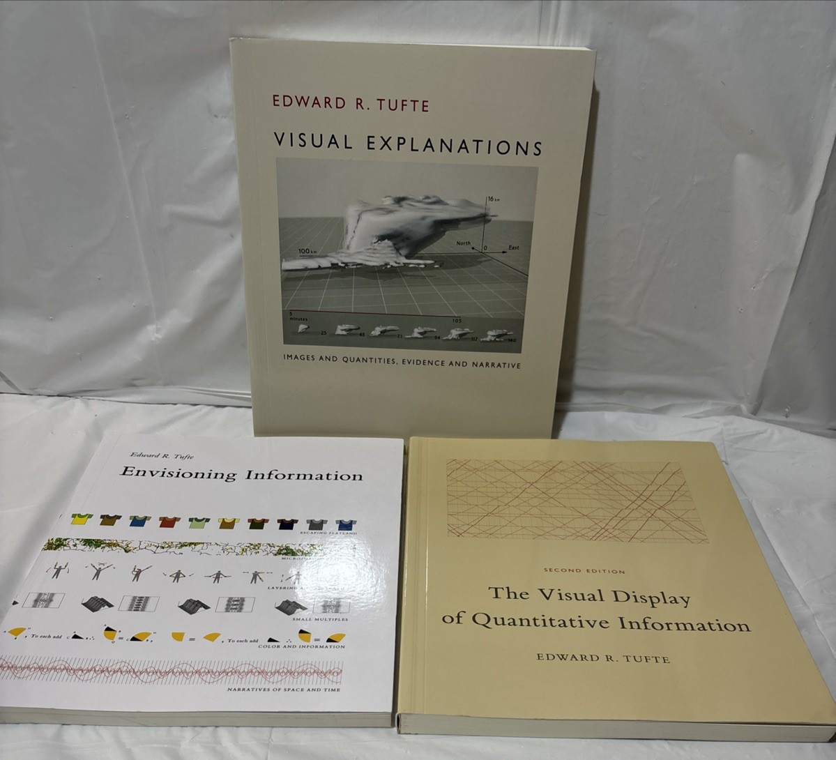 Edward Tufte Book Lot of 3 Visual Explanations/Envisioning Info/Quantitative …