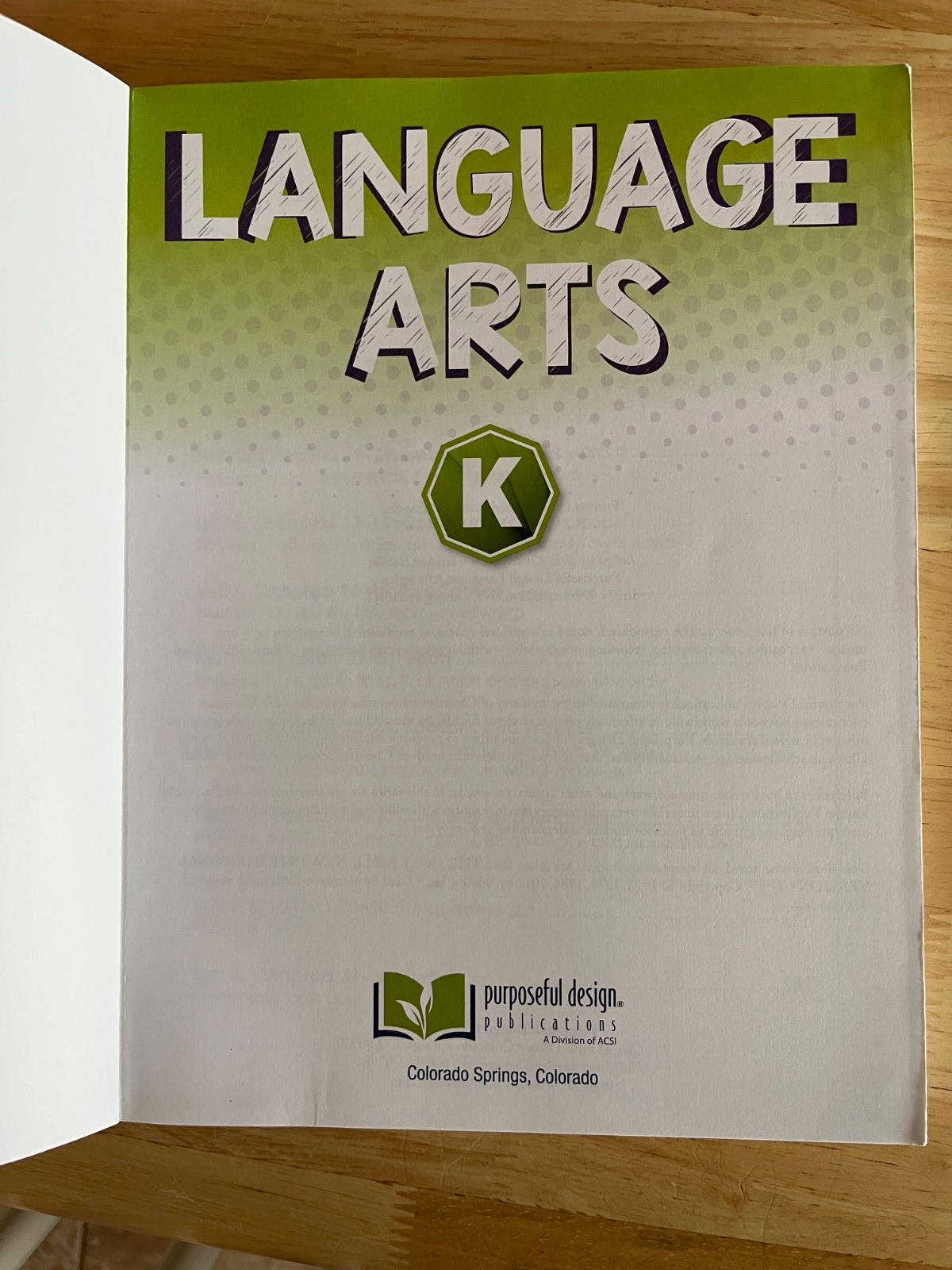 ACSI Purposeful Design Language Arts Kindergarten Student Edition 2020