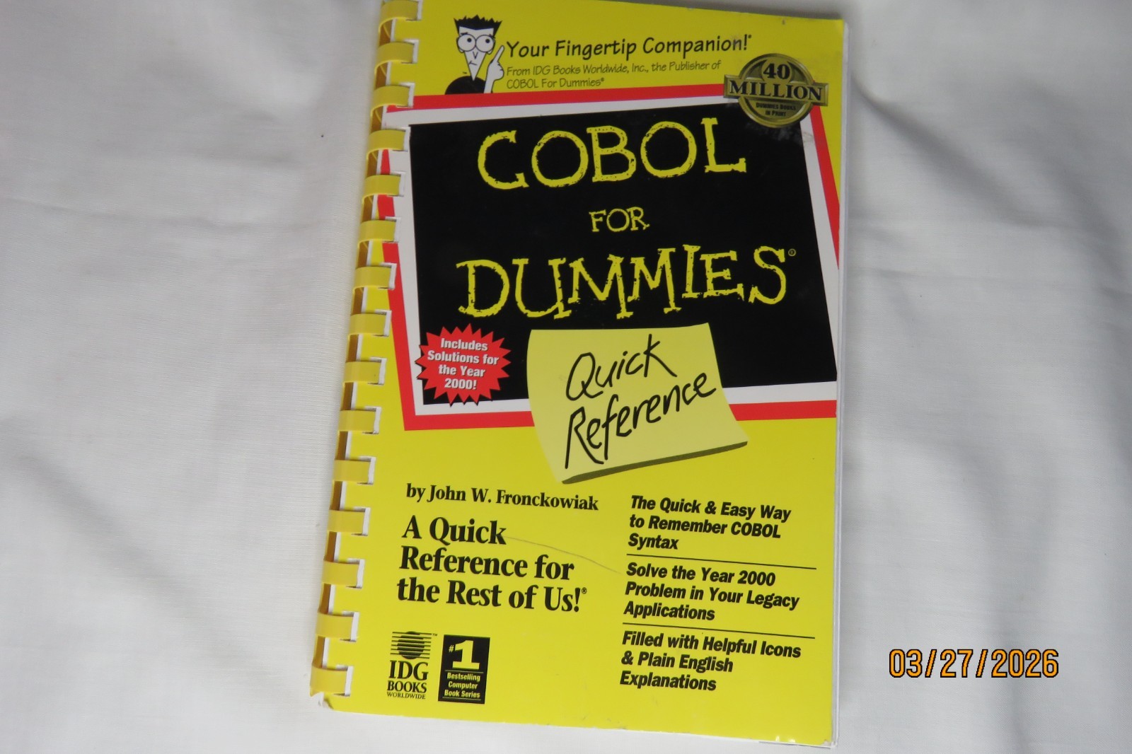 COBOL For Dummies Quick Reference By John W. Fronckowiak VG/EX