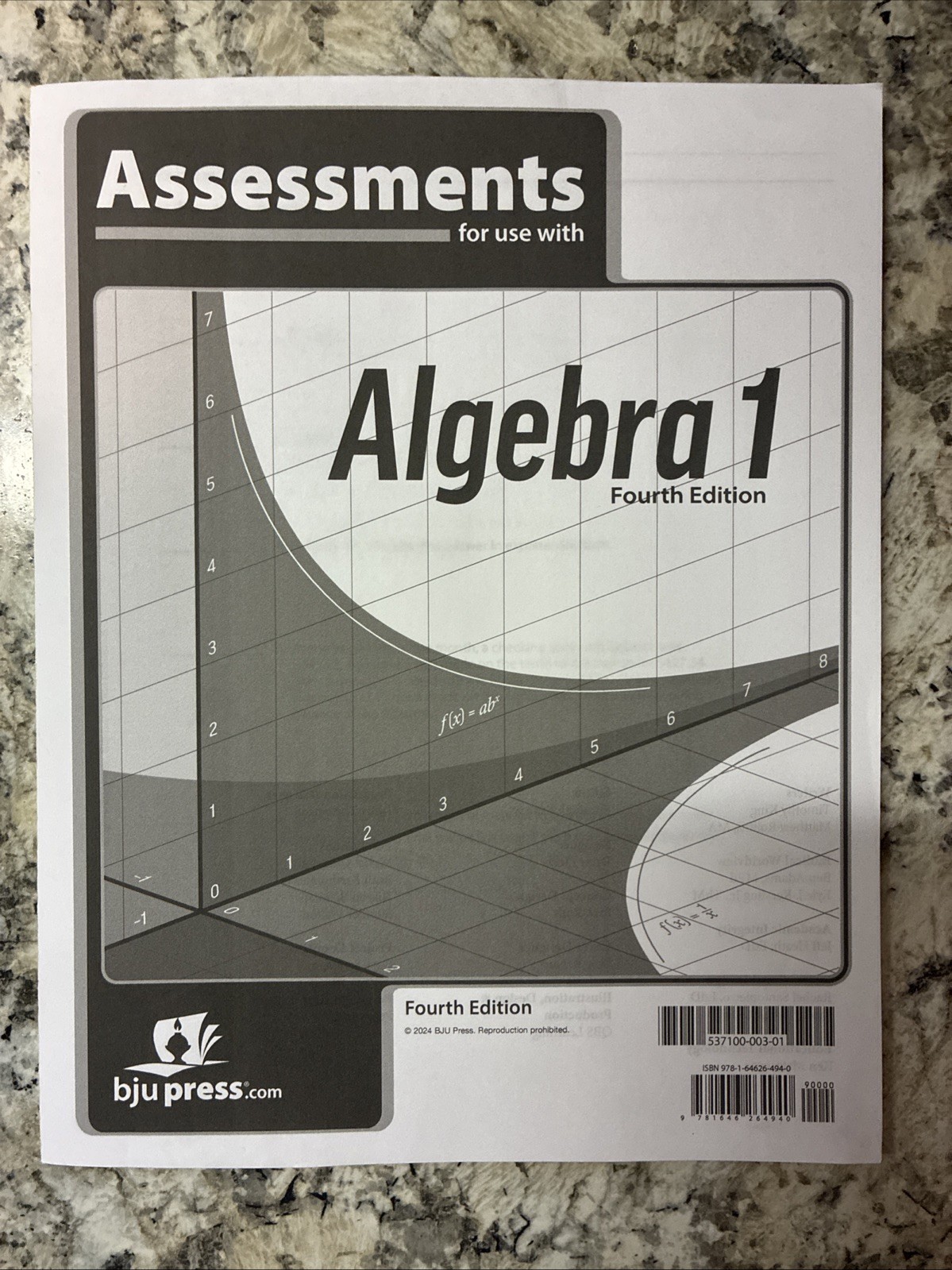 BJU Algebra 1 Student Assessments, (tests, exams, quizzes 4th Edition, LIKE NEW!