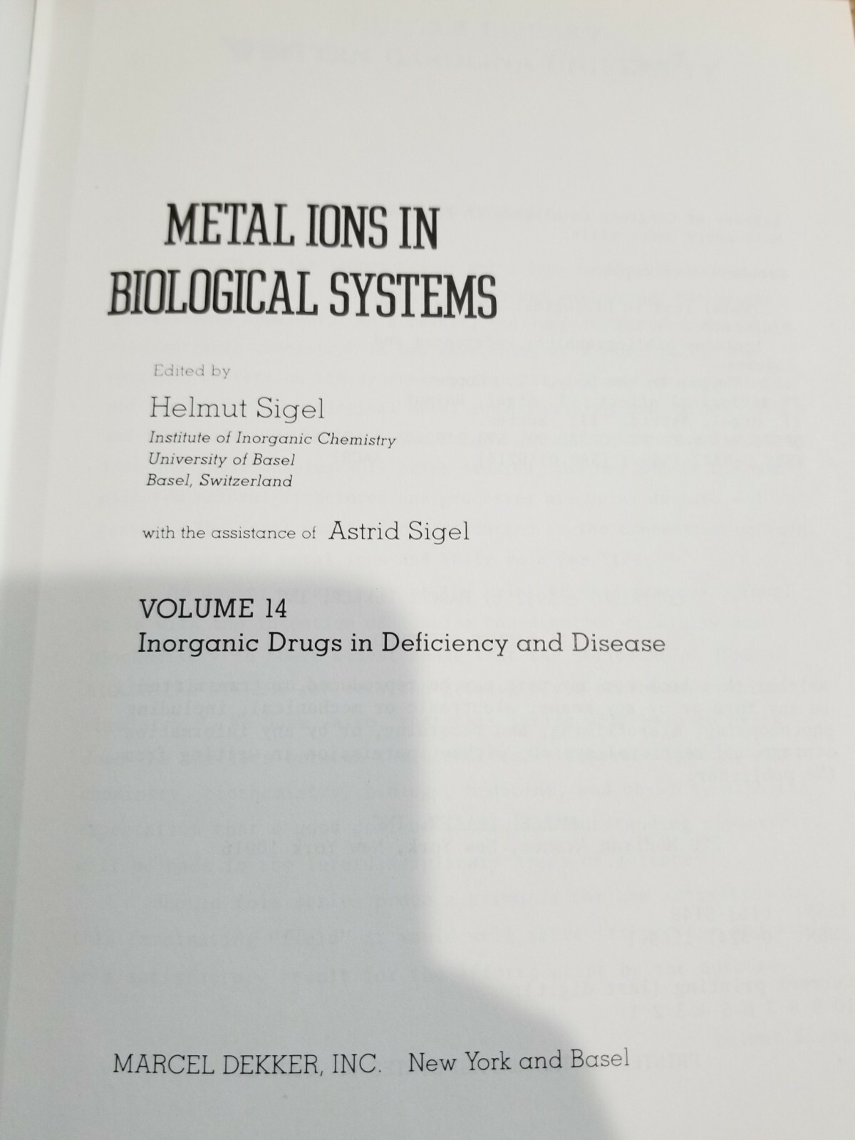 Metal Ions in Biological Systems Volume 14 Inorganic Drugs in Deficiency and Dis