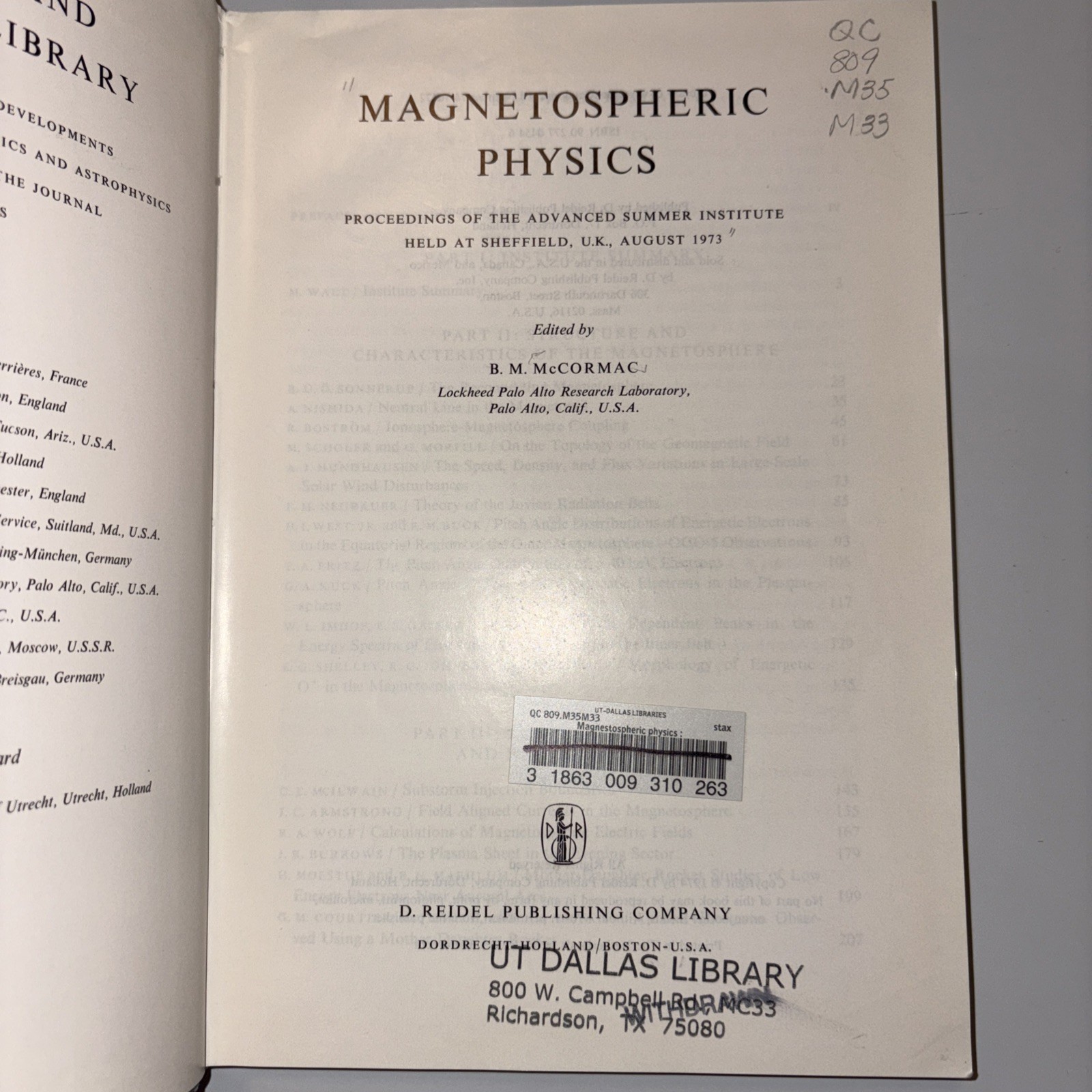 Astrophysics and Space Science Library: Magnetospheric Physics : Proceedings of