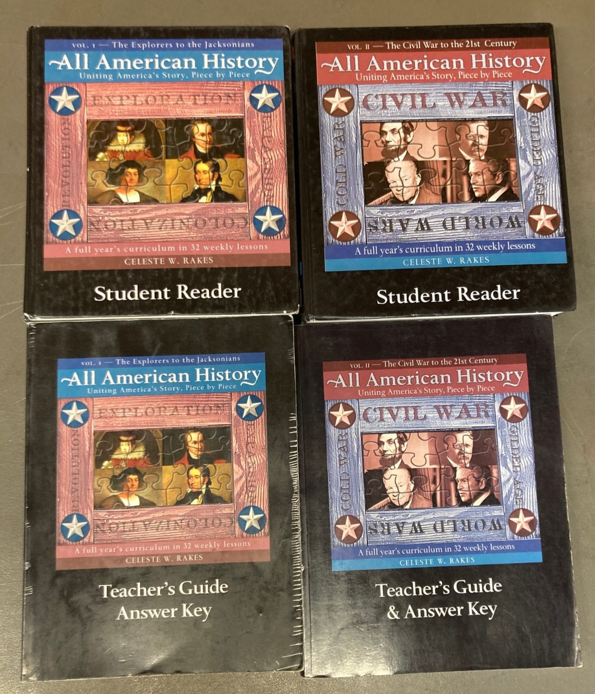 All American History Volumes 1 & 2 + Ans. Key Rakes Bright Ideas Press Lot of 4