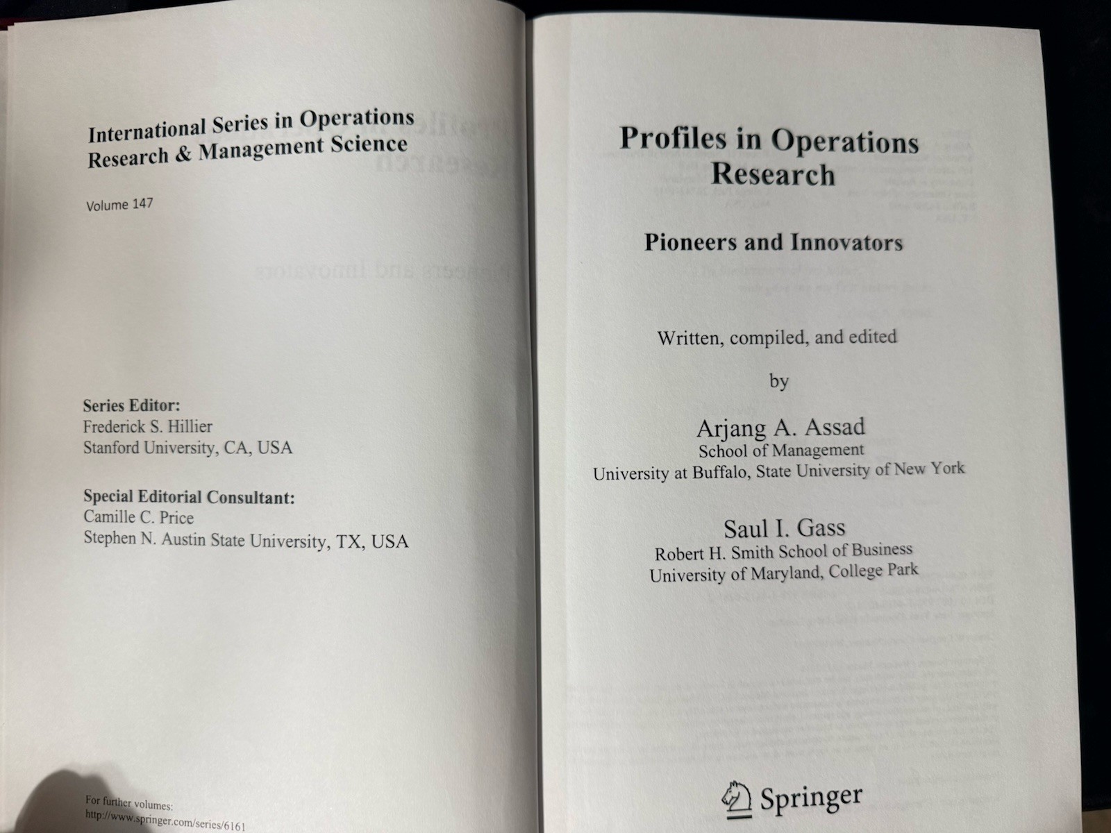 Profiles In Operations Research: Pioneers and Innovators (2011) Hardcover Book
