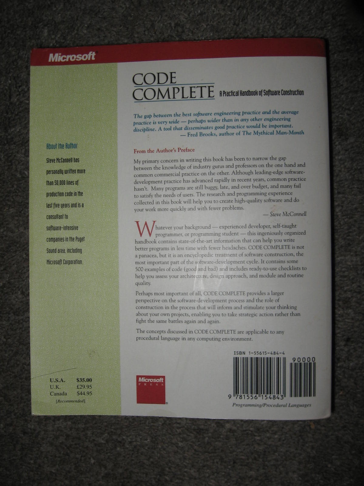 Code Complete – Steve McConnell, 1556154844, paperback