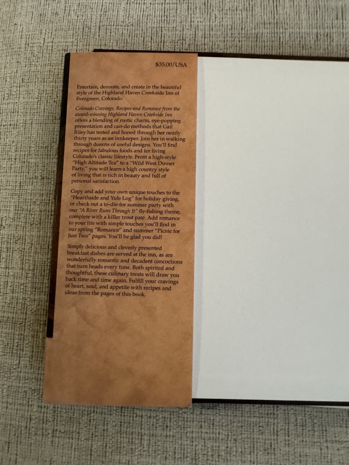 Signed Colorado Cravings Recipes & Romance Gail Riley Highland Haven Inn