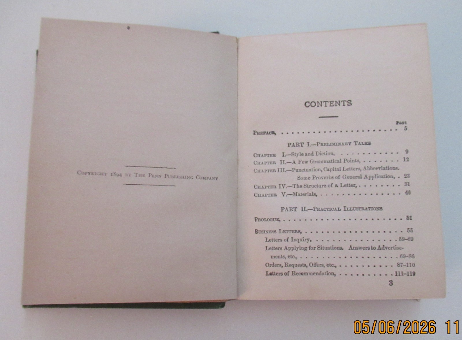 Vintage Green Cloth Hardcover Letter Writing by Morton Page Davis Co RARE