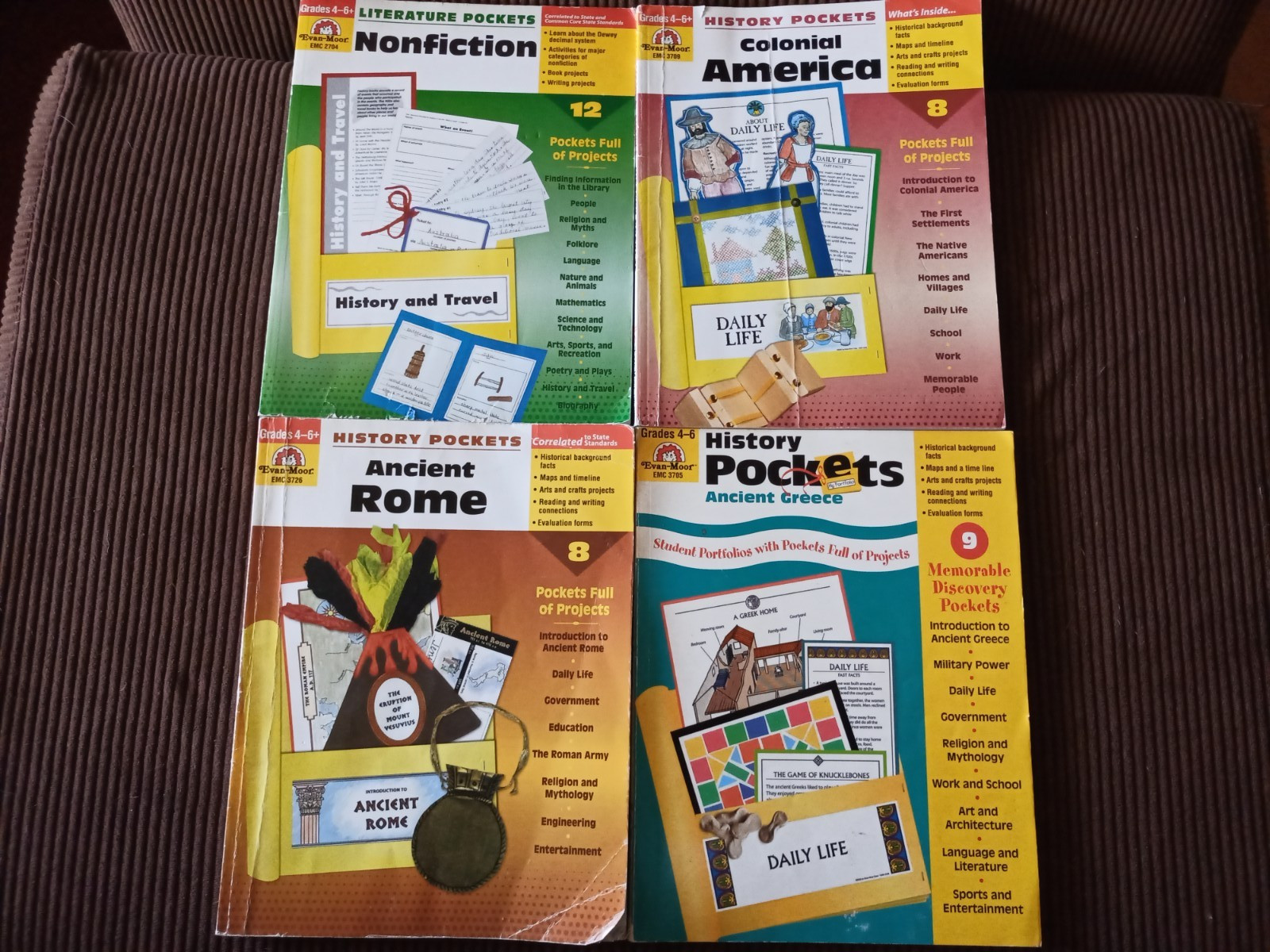 Evan Moor Literature History Pockets LOT Ancient Rome, Greece, Colonial America