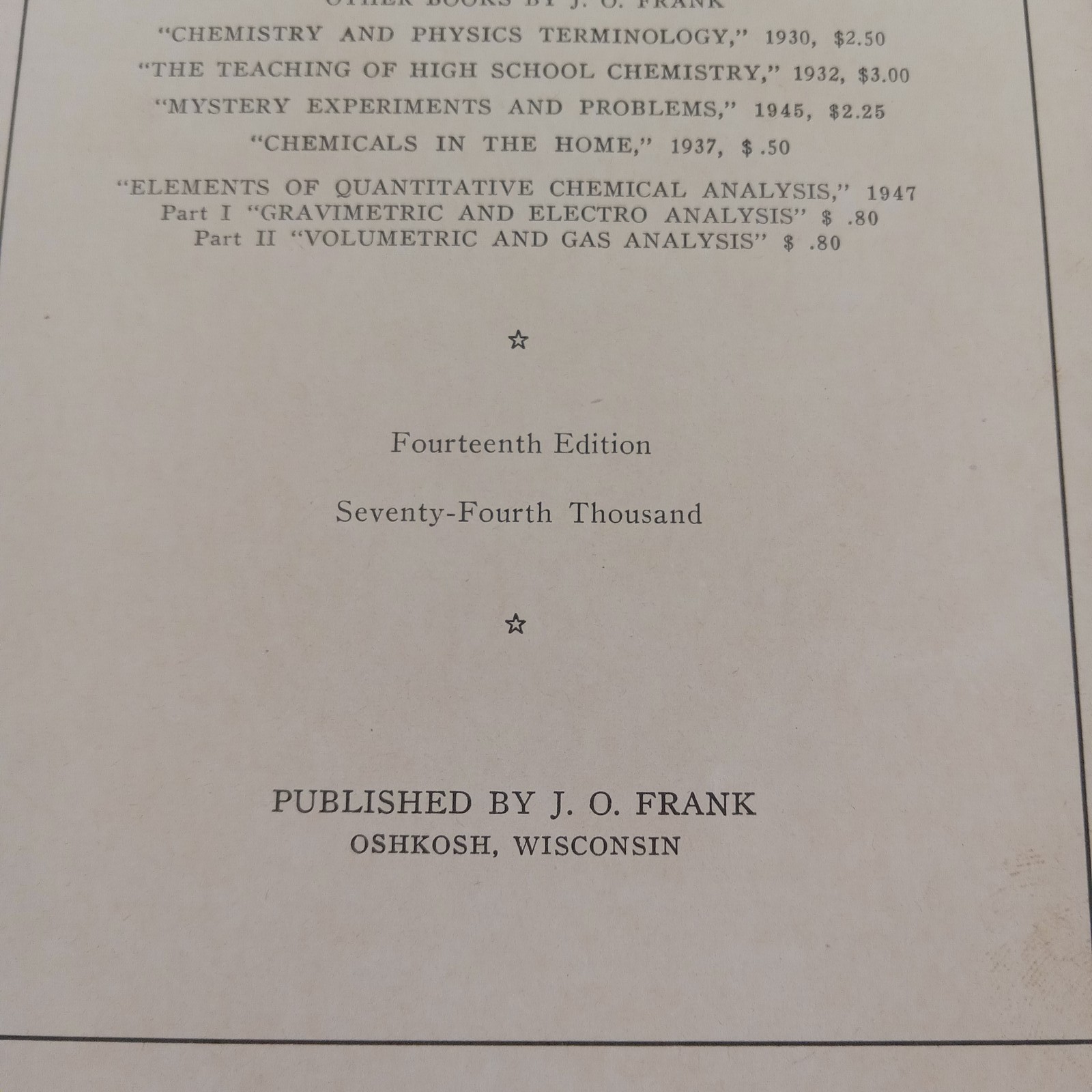 Qualitative Analysis J.O. Frank Fourteenth Edition 1948 Chemistry Booklet 38 Pgs