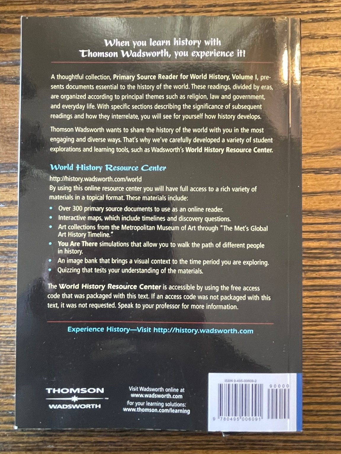 Primary Source Reader for World History Vol 1 Nystrom Thomson Wadsworth:VG