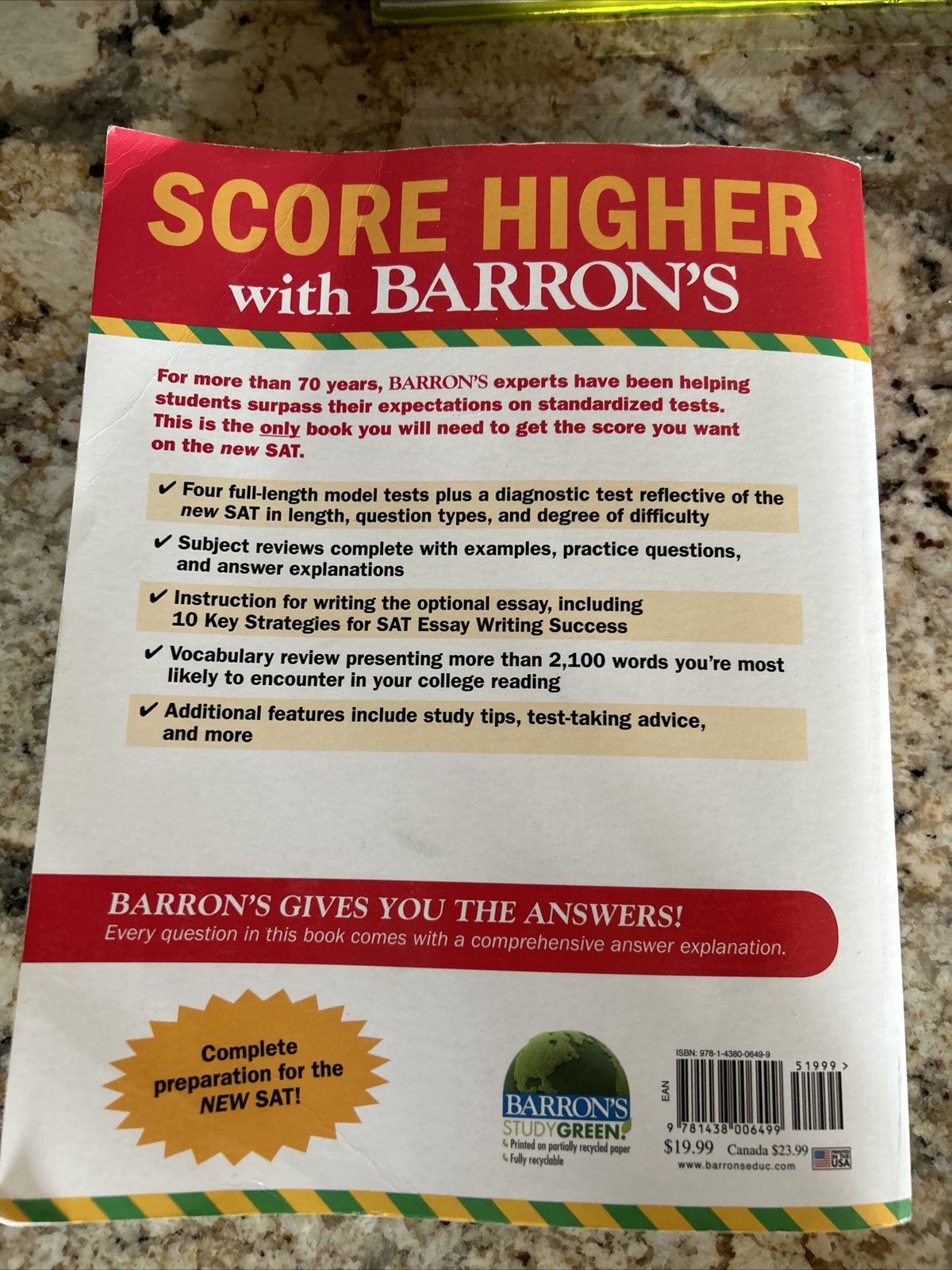 Barron’s New SAT by Ira K. Wolf, Sharon Weiner Green and Brian W. Stewart (2015,