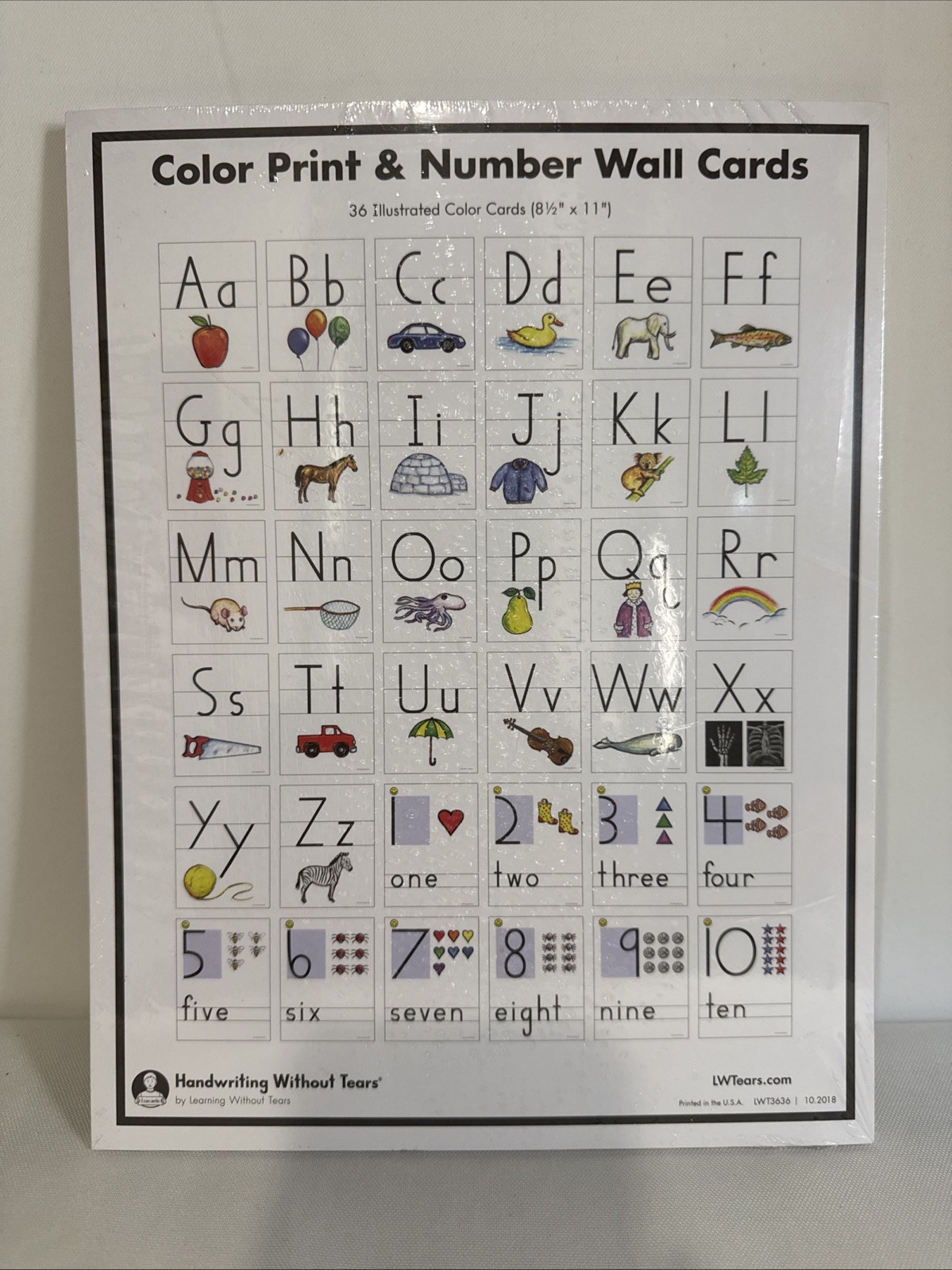 Color Print And Number Wall Cards, 36 Illustrated Color Cards 8 1/2” – X – 11”