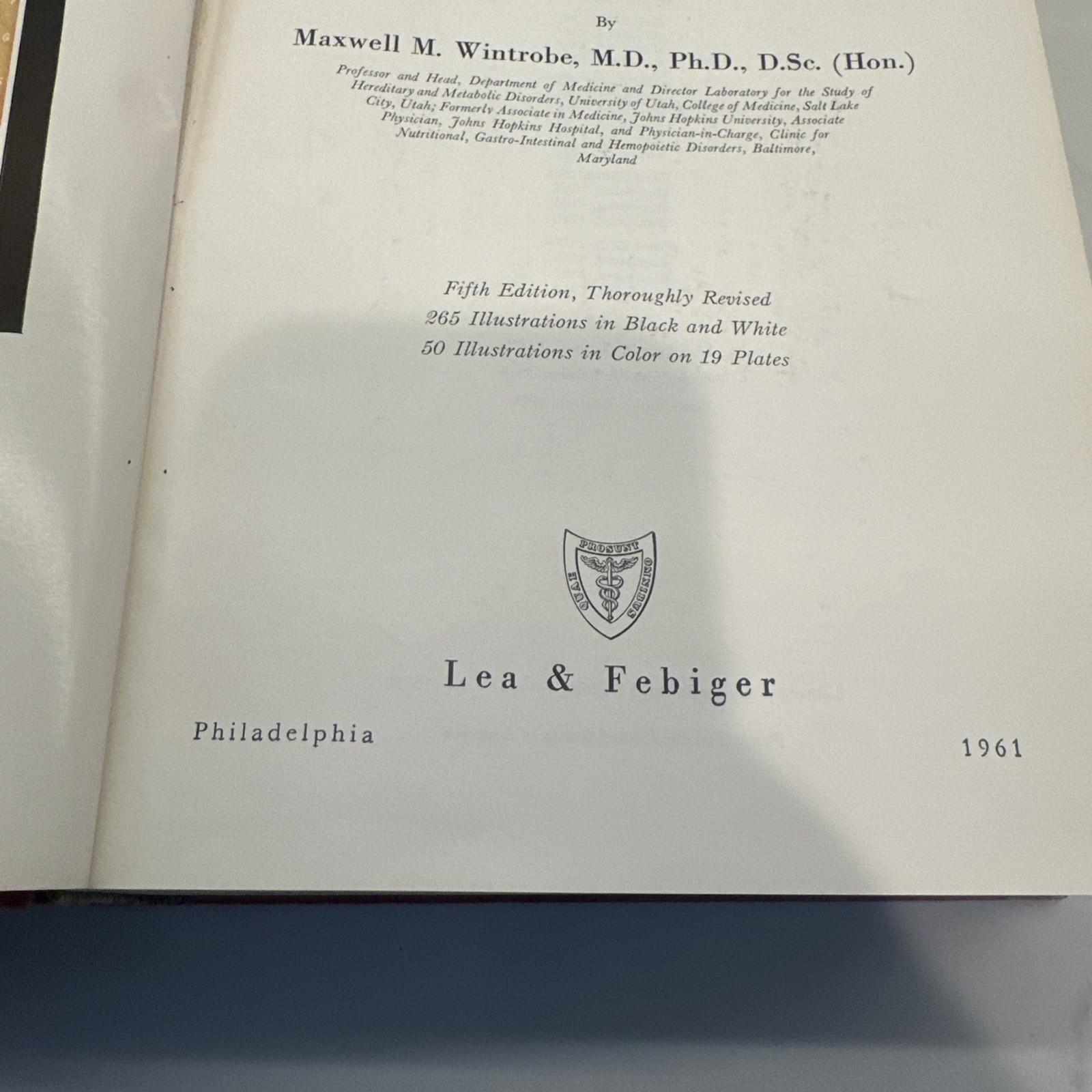 Wintrobe’s Clinical Hematology 1961 Fifth Edition