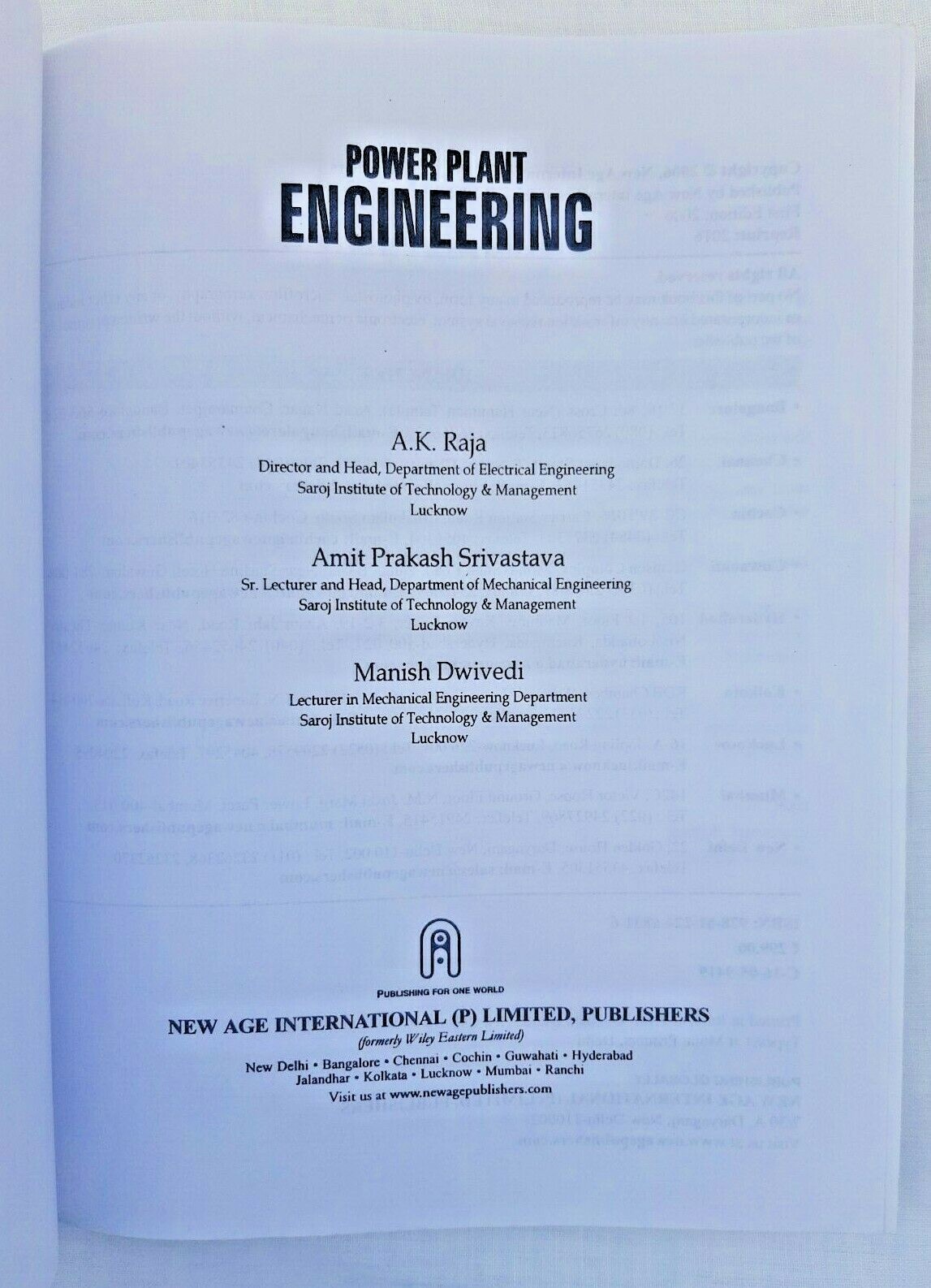 Power Plant Engineering by A. K. Raja and others , 2016