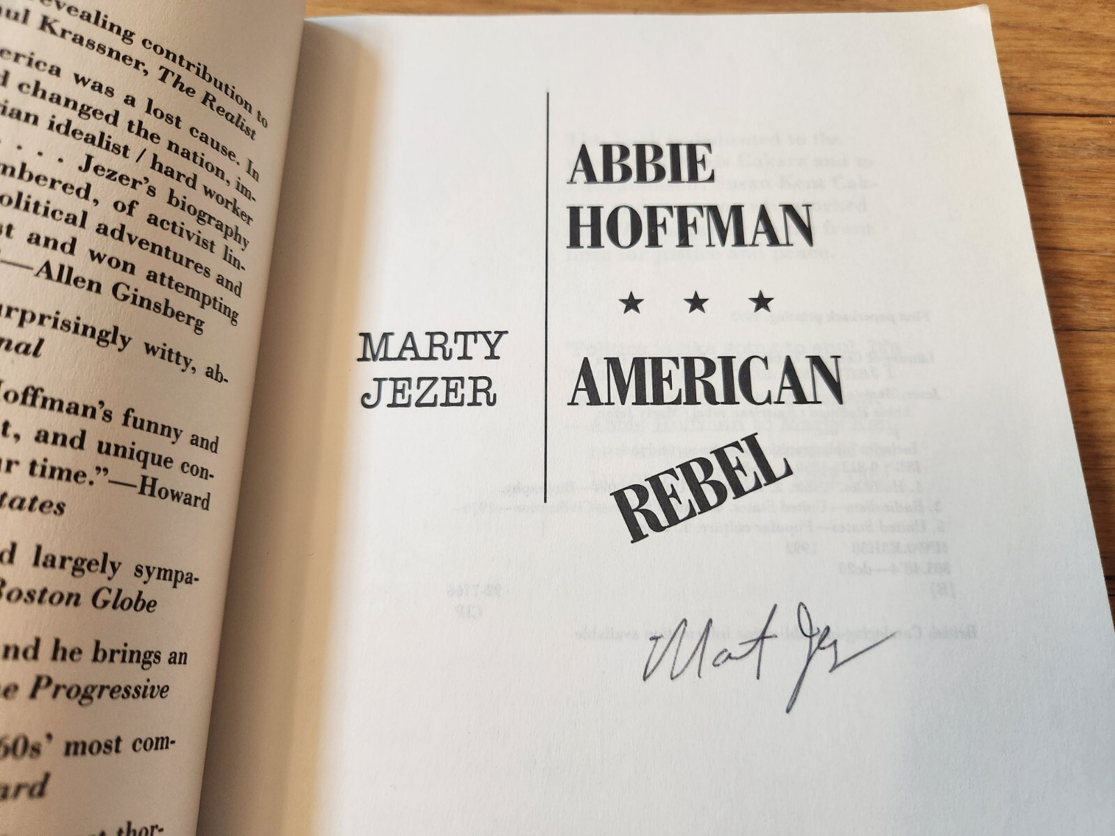 Marty Jezer SIGNED Abbie Hoffman American Rebel First Edition Soft Cover COA