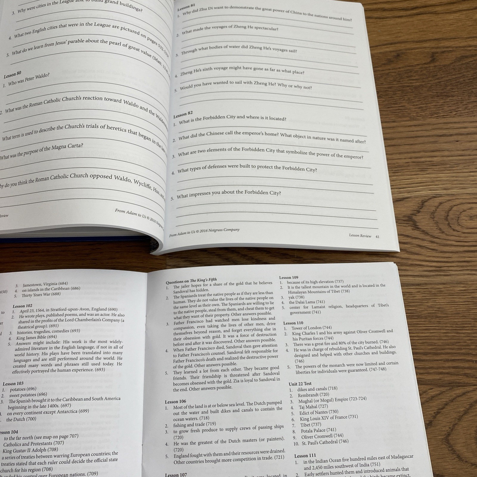 Notgrass From Adam to Us 1 & 2 Text Set Lesson Review Answers Supplements Books