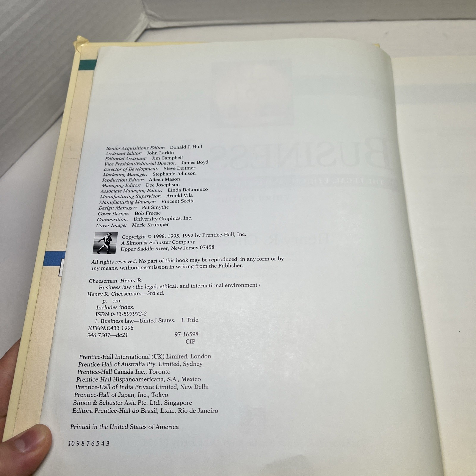 Business Law: The Legal, Ethical, – Hardcover, by Henry R. Cheeseman 1998