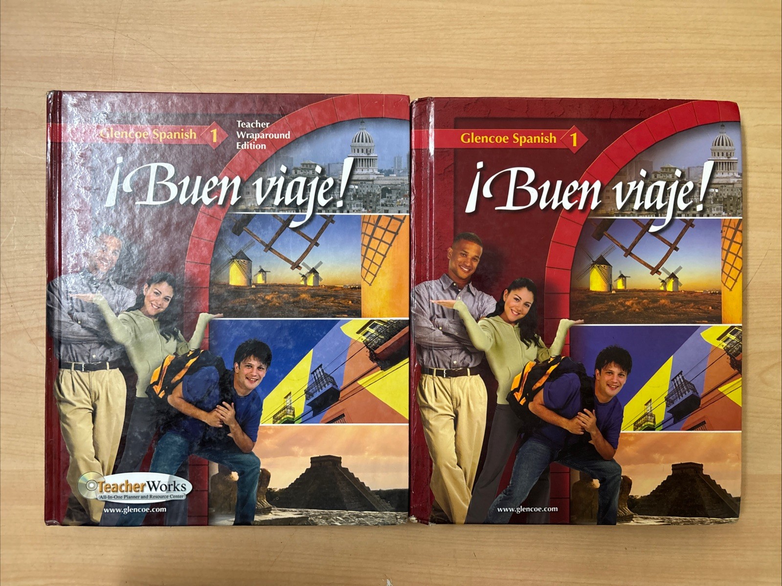 Lot 2 Glencoe Spanish 1 Buen Viaje Textbook + Teacher Wraparound Edition HC Good