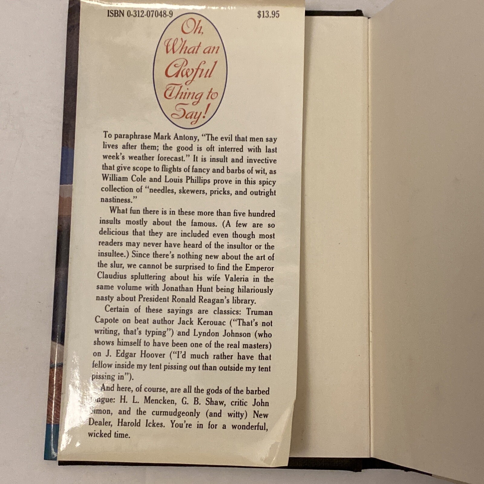 Oh, What an Awful Thing to Say! by William E. Cole (1992, Hardcover)