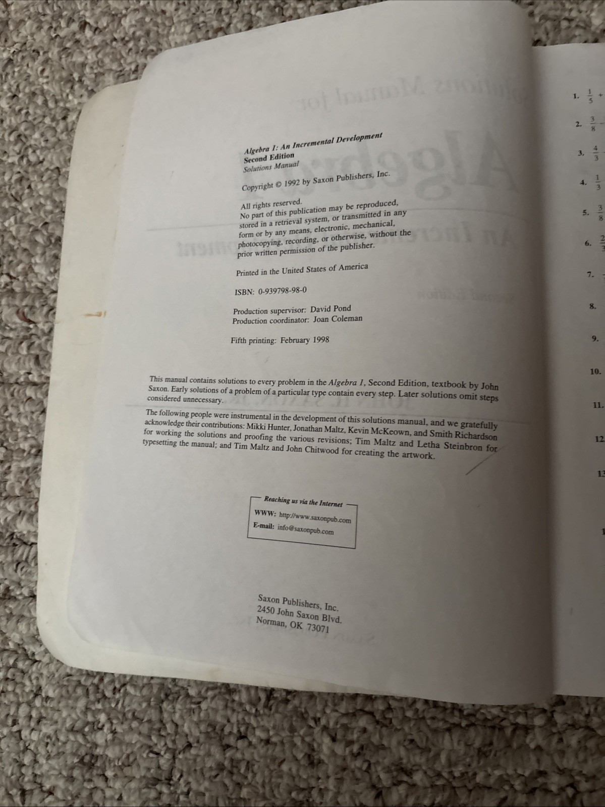 Algebra 1 Grades 9-12 An Incremental Development John Saxon Solutions Manual