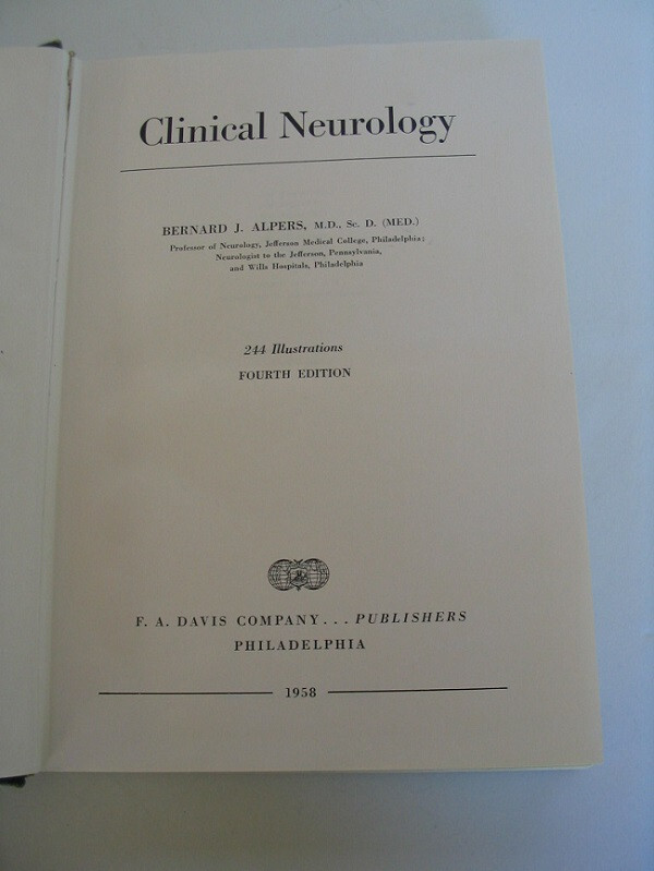 CLINICAL NEUROLOGY BERNARD ALPERS 4TH EDITION 890 PAGES 244 ILLUSTRATIONS HB