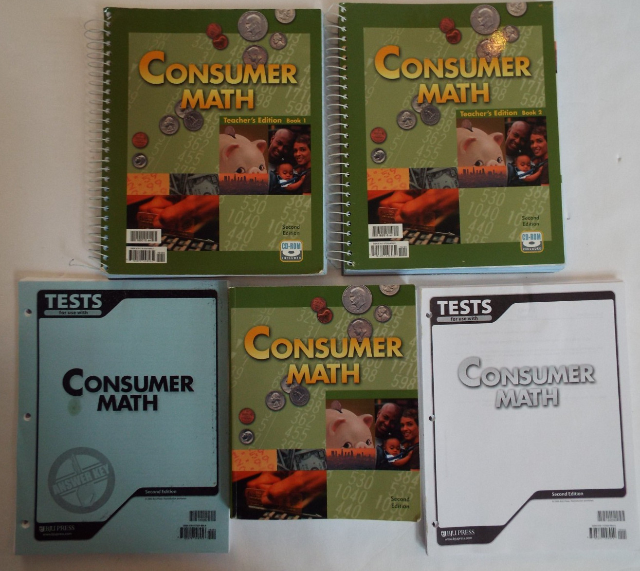 Lot BJU Press Consumer Math 2nd Teachers Edition Textbook Tests