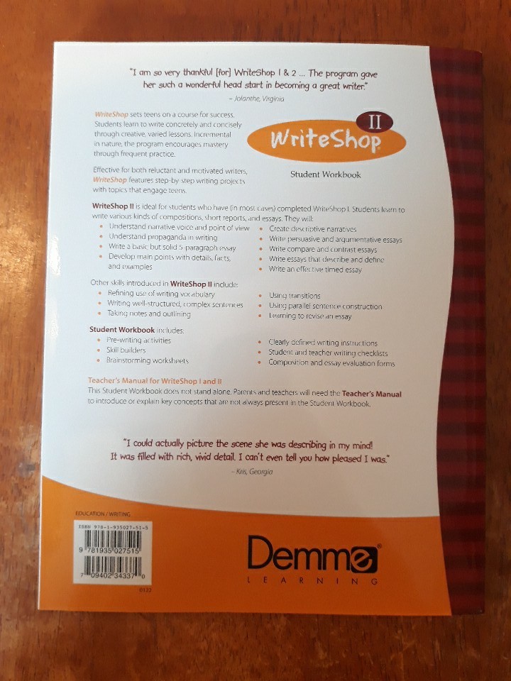 Demme Learning WriteShop II Student Workbook 2 5th Edition Kautzer Oldar – New