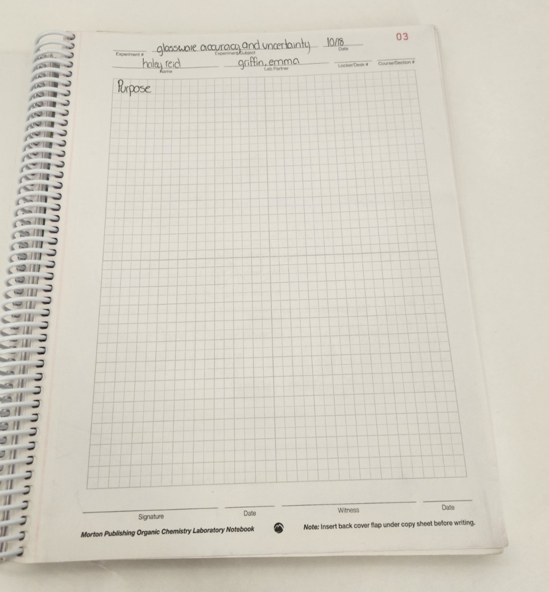 Chemistry Laboratory 2018 Notebook Spiral bound Carbonless Copies