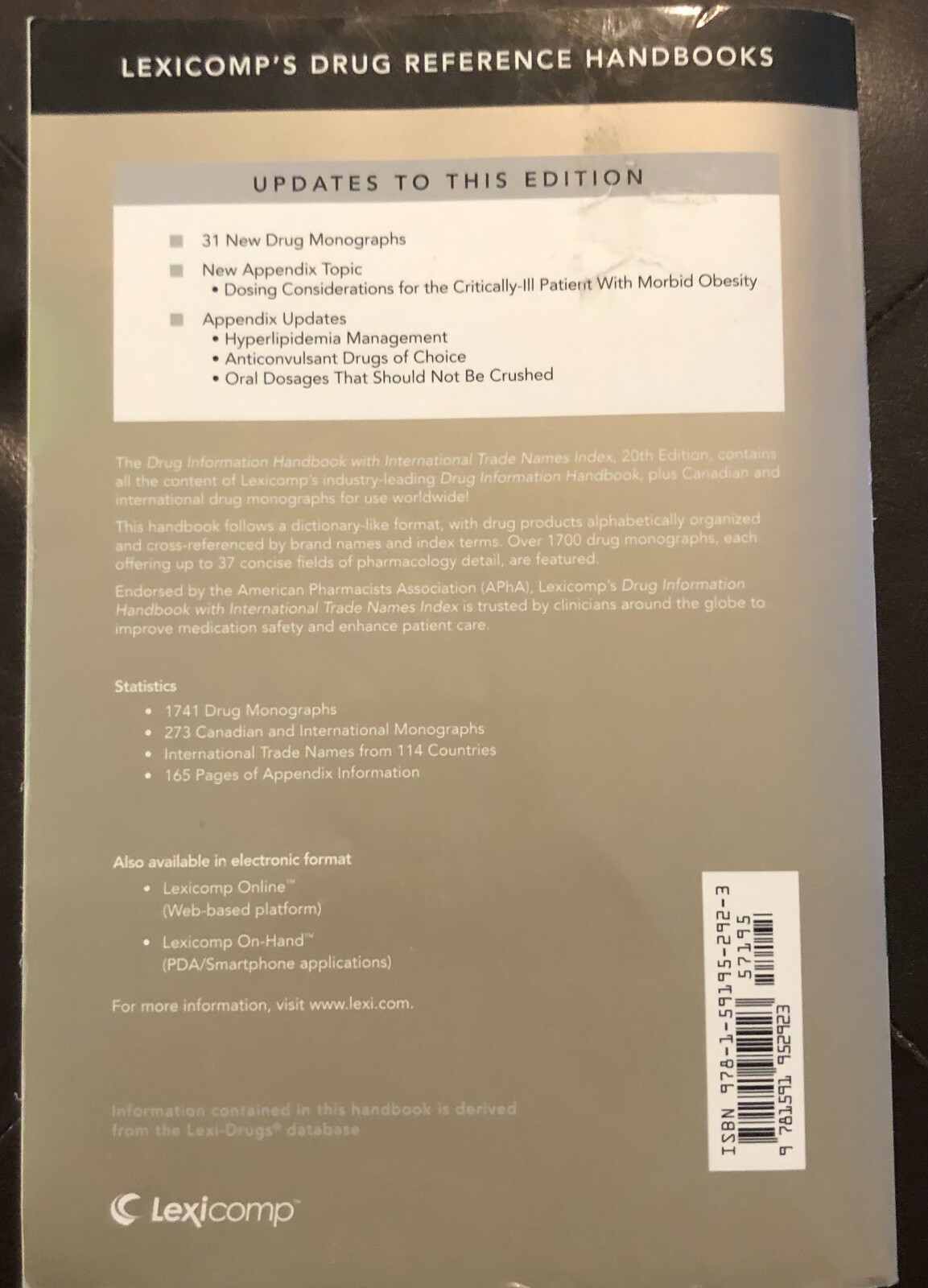 Lexi-Comp Drug Information Handbook w/ International Trade Names Index 20th Ed.