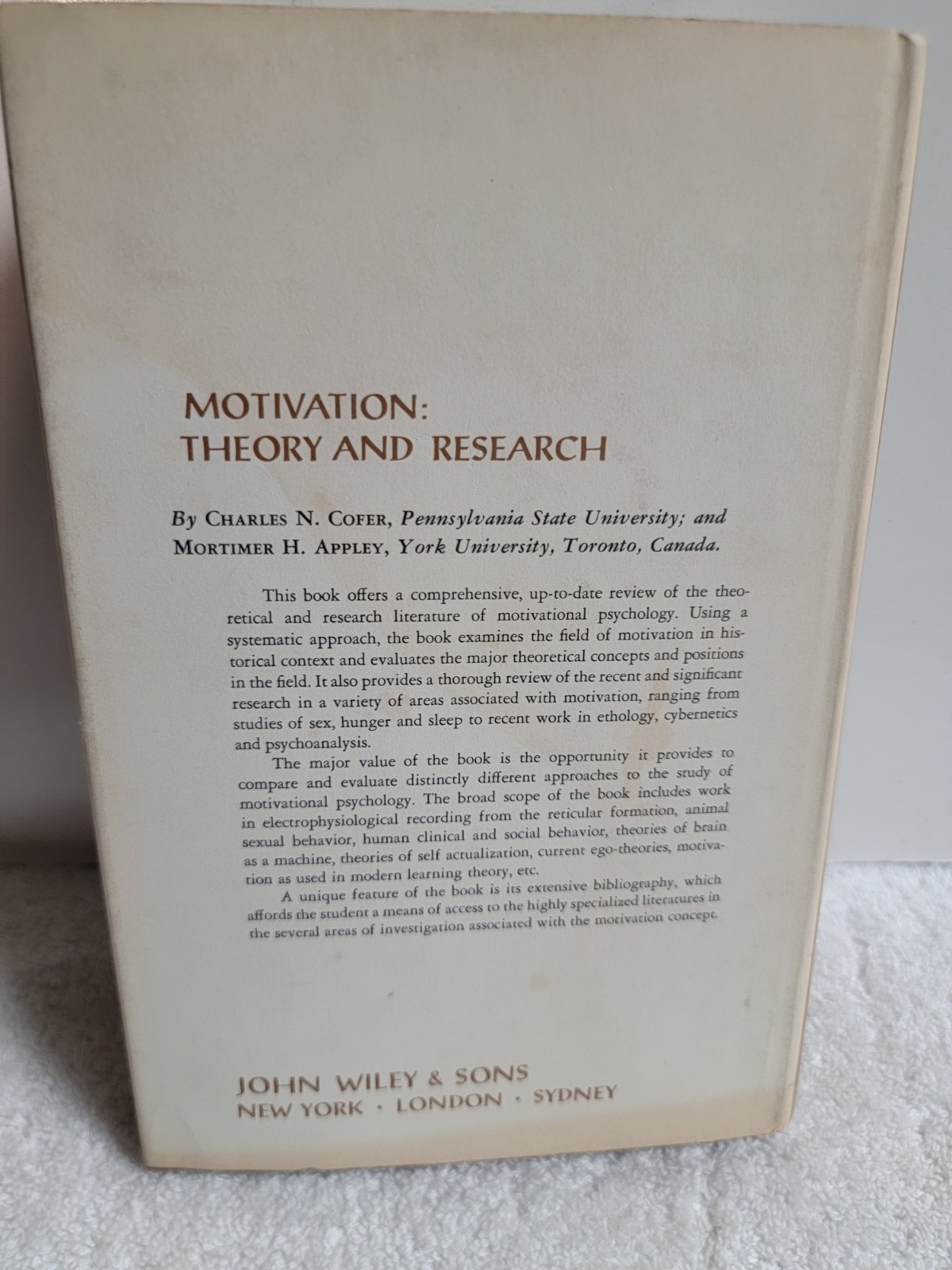 Motivation Theory and Research By Cofer and Appley 1964