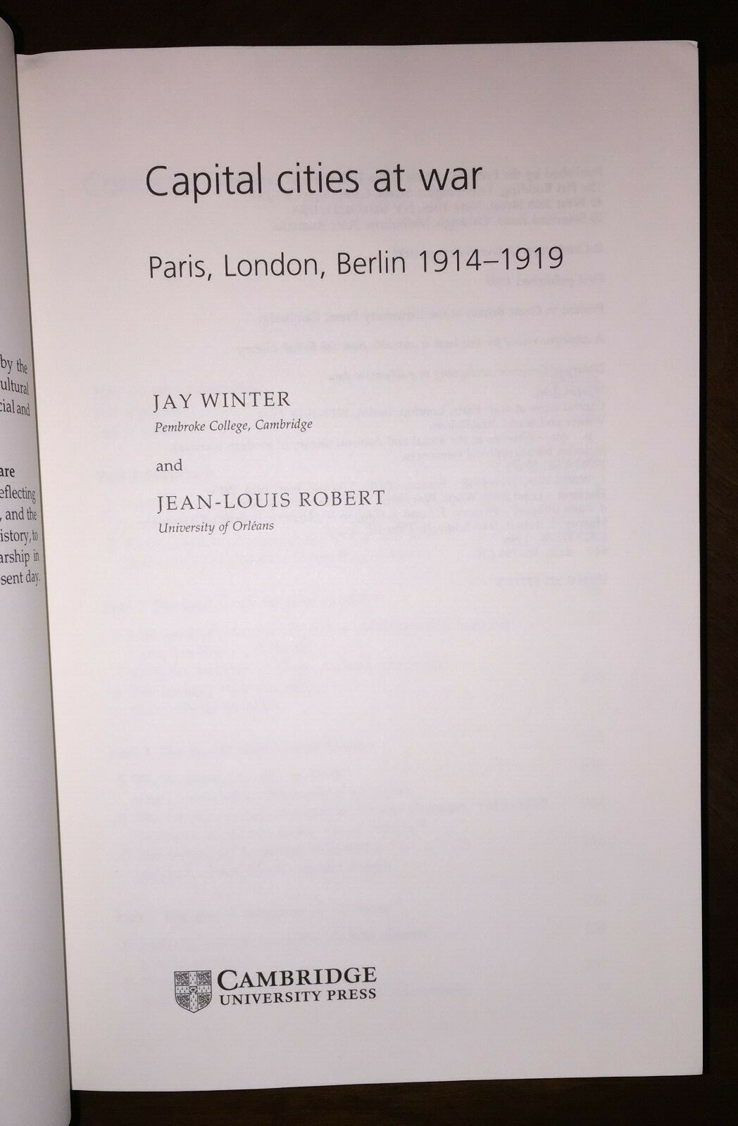 Capital Cities War WWI London Paris Berlin 1914-1919 Cambridge 1997 HC/DJ vg+/nm