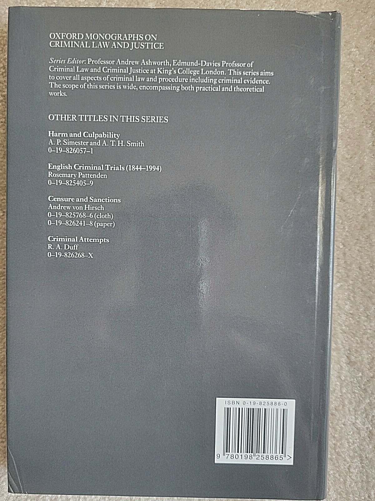 Structure and Function in Criminal Law (Oxford Monographs in Criminal Law and J