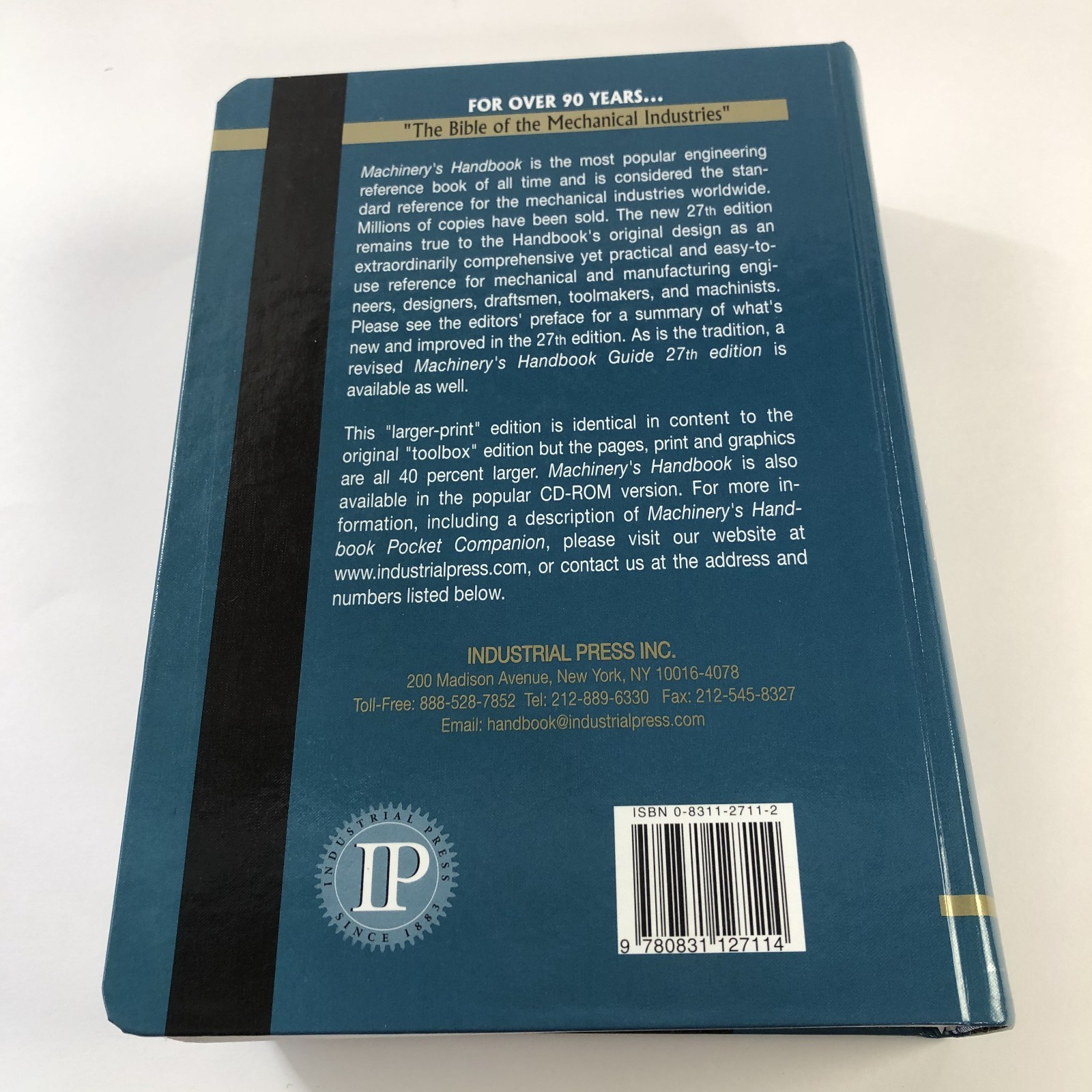 Machinery’s Handbook, 27th Edition – Hardcover, by Jones Franklin D; **EA**