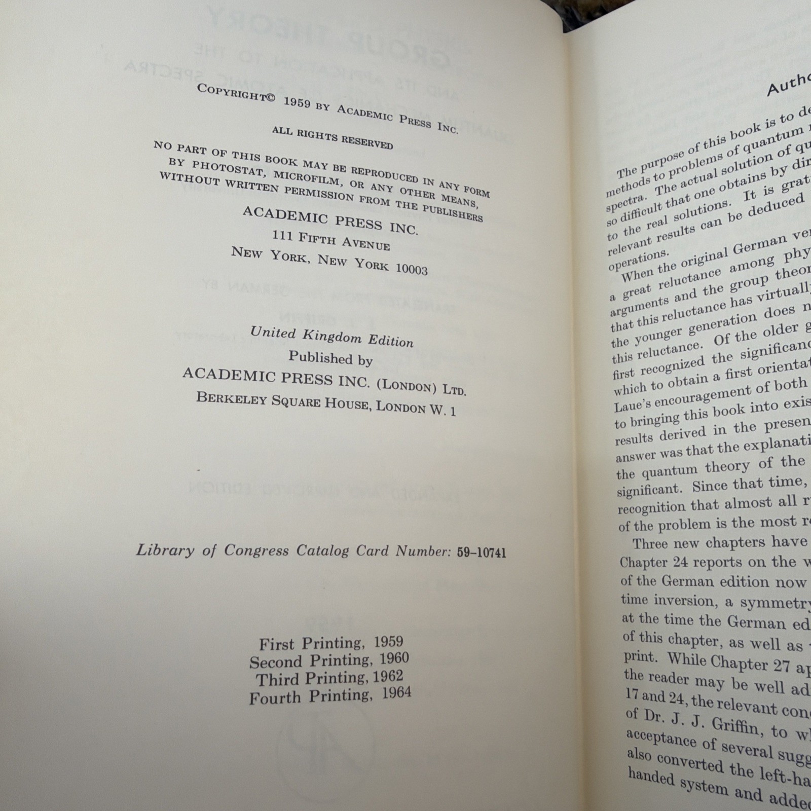 Group Theory Quantum Mechanics Atomic Spectra Eugene P Wigner HC (AZ39)